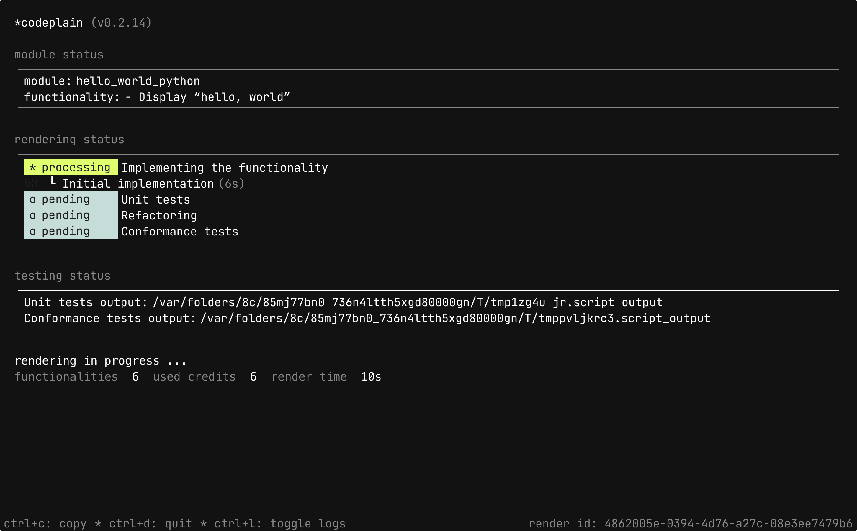 rendering status showing total elapsed render time